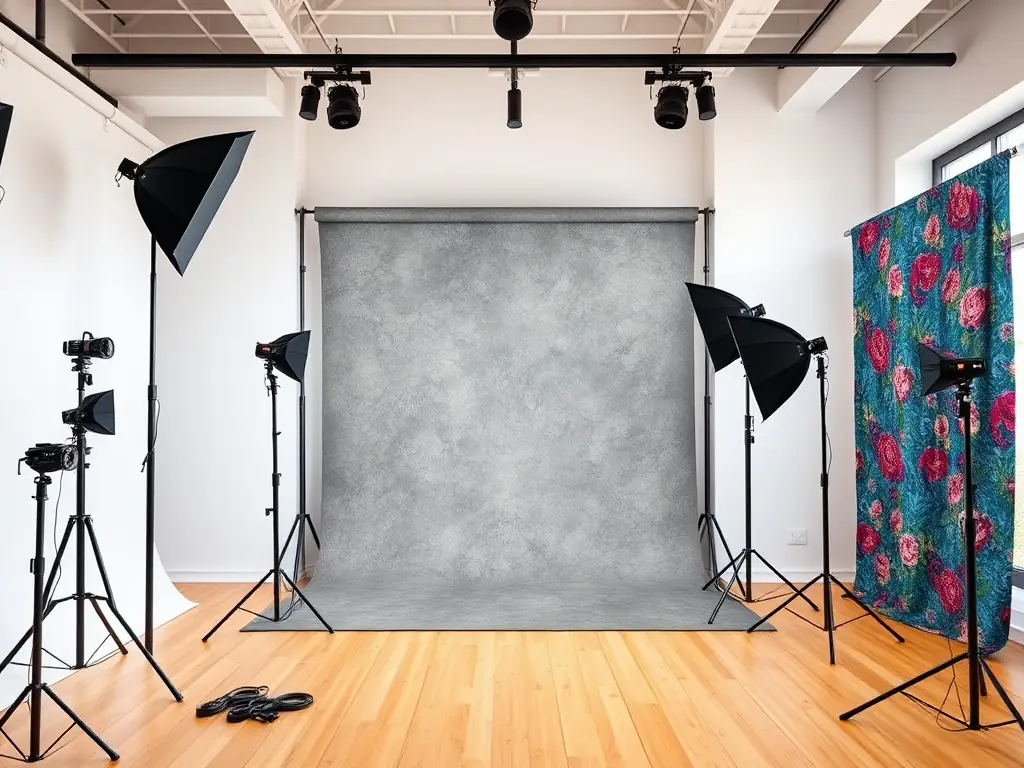 A modern studio setup with various lighting options and backdrops, illustrating the versatility and professional environment provided by XirfadTech Solutions' studio sessions.